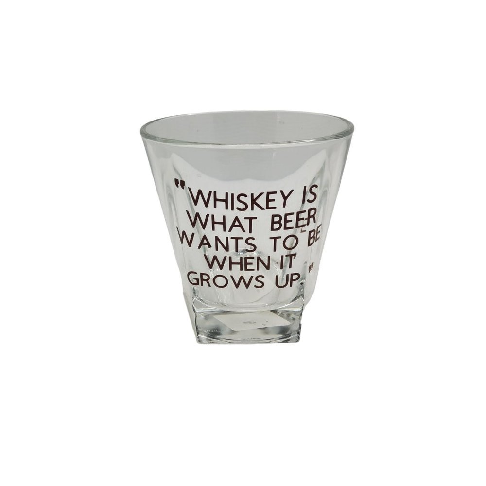 vintage raised lettering whiskey is what beer wants to be when it grows up glass